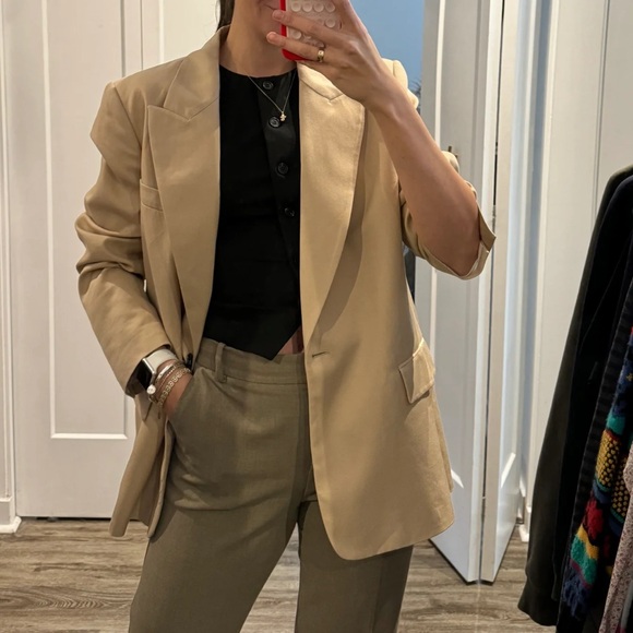 Zara Oversized Blazer Coat Taupe Brown Tan Camel Neutral double breast XS NWT - Picture 6 of 16